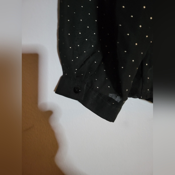 Ispiri Black Sheer Gold Colour Dots Button Down Shirt Size Medium/10 - Picture 4 of 5